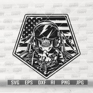 US Air Force Pilot Skull svg | Flight Soldier Clipart | Veteran Dad Cutfile | Military dxf | Combat Aircraft Stencil | Army png | Stealth