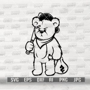 Teddy svg / Teddy Bear Clipart / Gangster Teddy Cutfile / Hipster Teddy dxf / Hippie Bear / Hip Hop Teddy Shirt png / Dollar Sign Money Bag