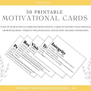 50 Motivational Cards Printable | Personal Growth & Mindfulness PDF | Journaling Prompts | A4 Printable with Cut Lines | Self Care Cards