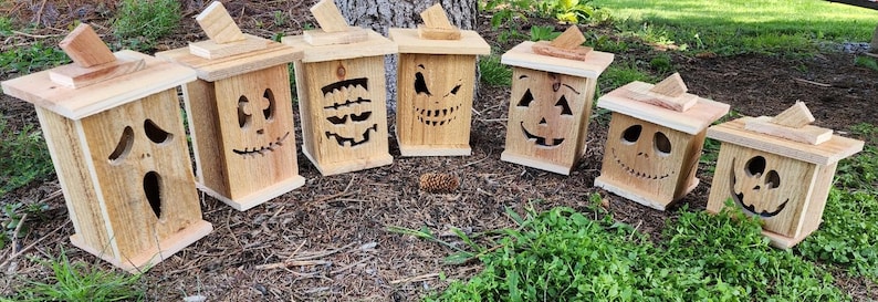 Cedar Halloween Jack O' Lantern – Rustic Wooden Lantern With LED - Etsy