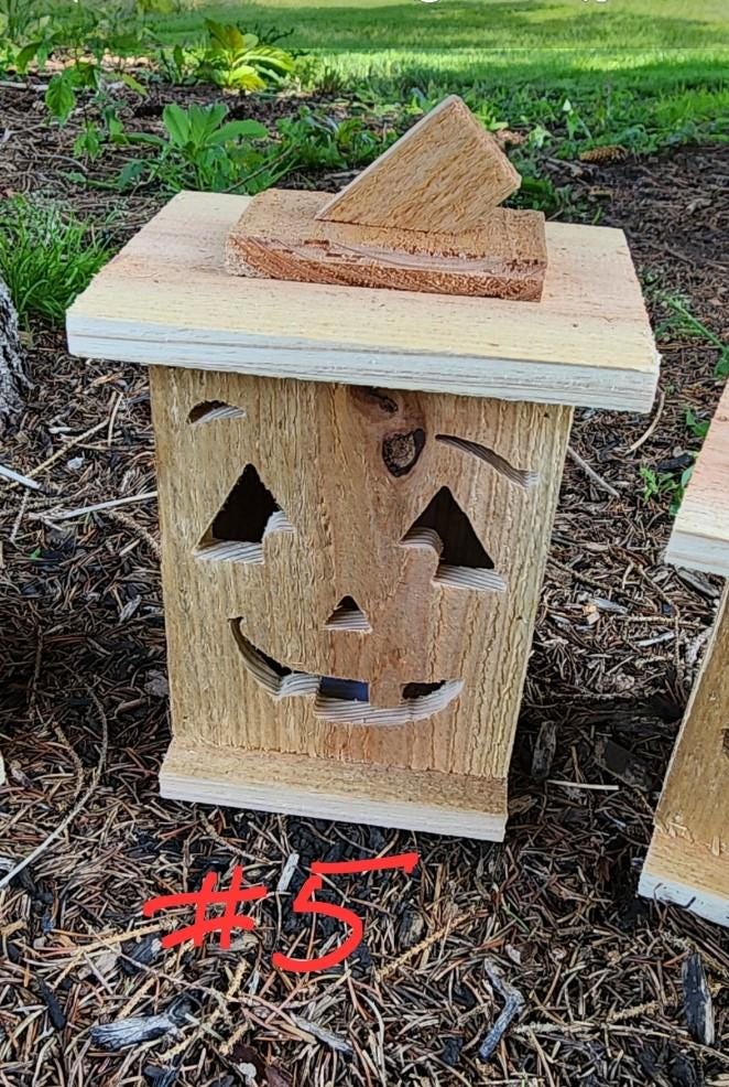 Cedar Halloween Jack O' Lantern – Rustic Wooden Lantern With LED - Etsy
