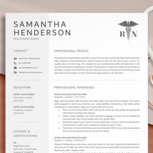 RN Resume Template, Nurse Resume Template Word, Nursing Resume Template, Registered Nurse Resume, Cv Template Medical Resume, Doctor Resume