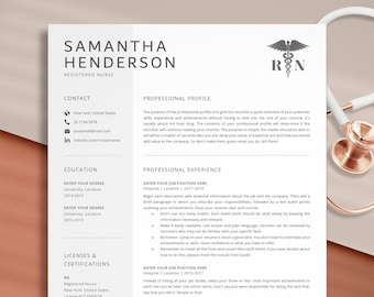 RN Resume Template, Nurse Resume Template Word, Nursing Resume Template, Registered Nurse Resume, Cv Template Medical Resume, Doctor Resume