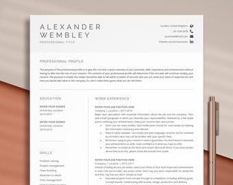 Professional Resume Template Word, Creative Resume Template Word, One Page Resume, CV Template 1 Page, CV Template Professional, Lebenslauf