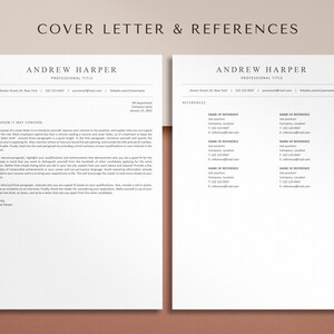 May include: A black and white cover letter and references template with the name Andrew Harper and the title "Professional Title" at the top of each page.