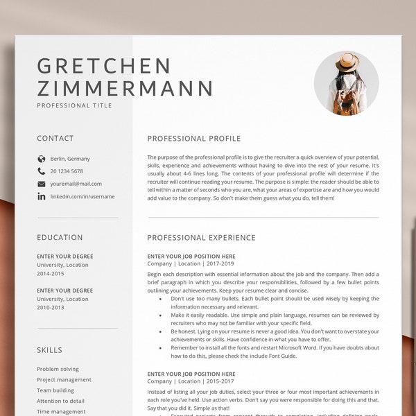 Szablon CV Kreatywny, Szablon CV Ze Zdjęciem, Szablon CV, Profesjonalny Szablon CV, Nowoczesny Szablon CV Word, Lebenslauf