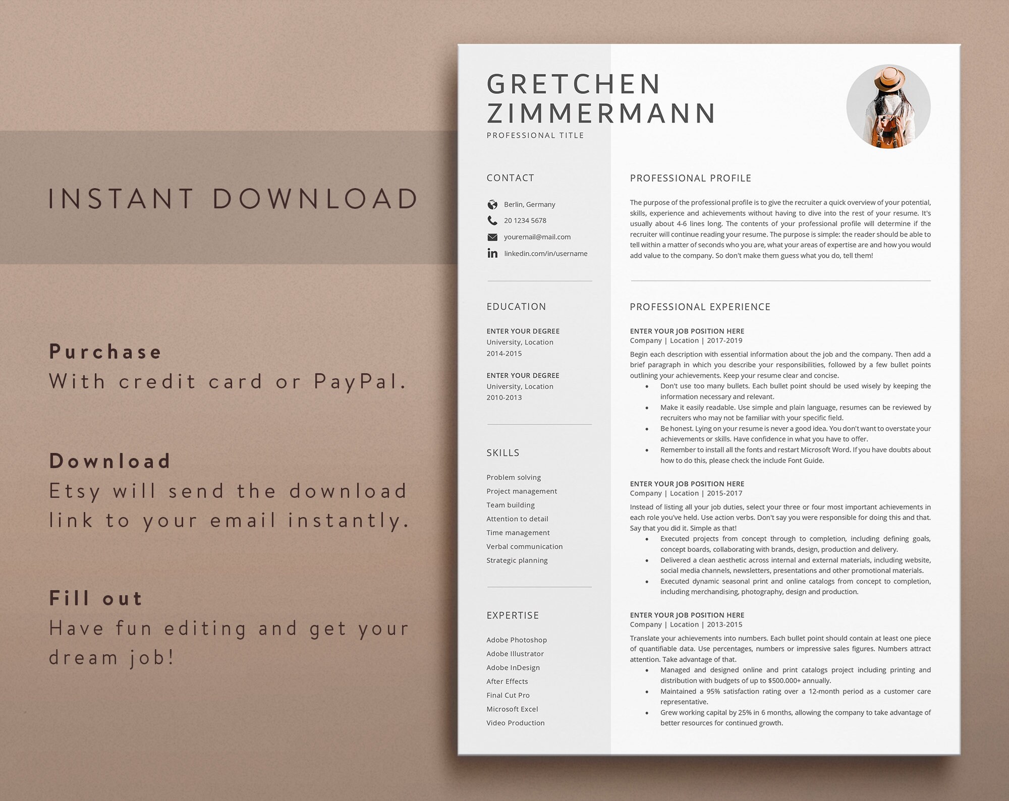 Creative Resume Template Cv Template With Photo Cv Resume - Etsy