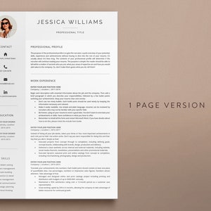 May include: A black and white resume template with the text "JESSICA WILLIAMS" at the top. The resume includes sections for contact information, professional profile, work experience, education, and skills.