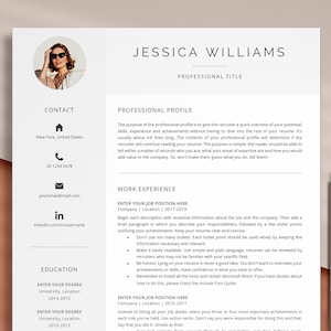 Könnte beinhalten: Eine Lebenslaufvorlage mit Abschnitten für ein professionelles Profil, Berufserfahrung und Ausbildung. Die Vorlage enthält einen Kontaktbereich mit einem Haussymbol, einer Telefonnummer und einer E-Mail-Adresse. Außerdem enthält sie ein LinkedIn-Symbol und einen Platz für einen Benutzernamen.