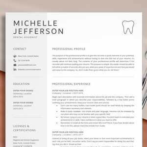 Dental Resume Template, Dentist Gift, Dental Hygienist Resume, Dental Hygiene Resume, Dentist Resume Template Word, Dental Assistant Resume