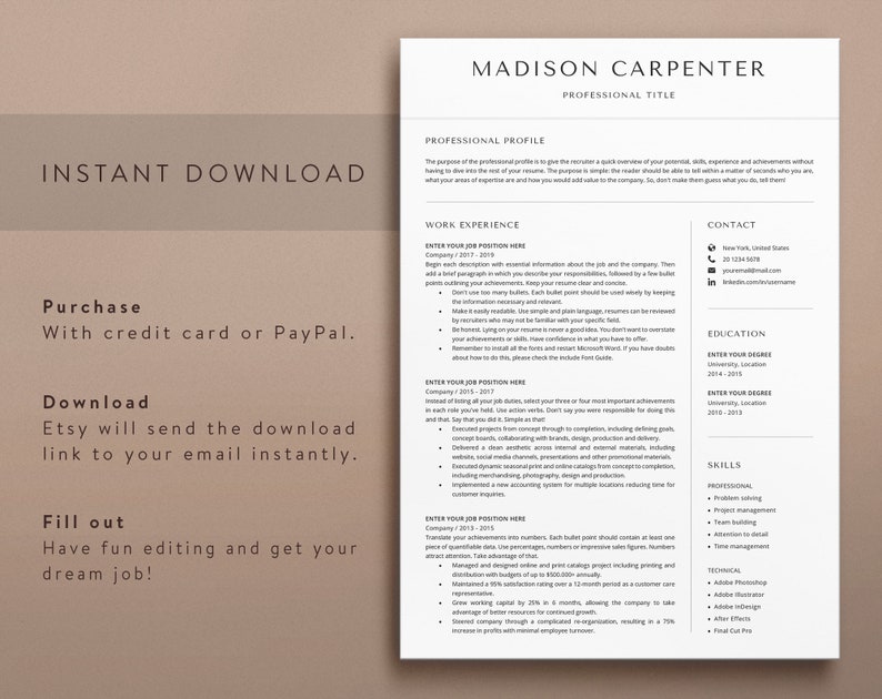 Executive Resume, Resume Templates, Minimalist Resume Template Word ...