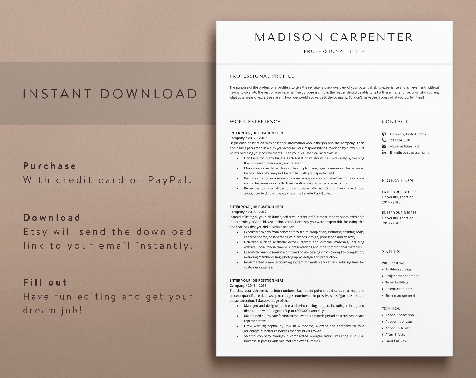 Executive Resume, Resume Templates, Minimalist Resume Template Word ...