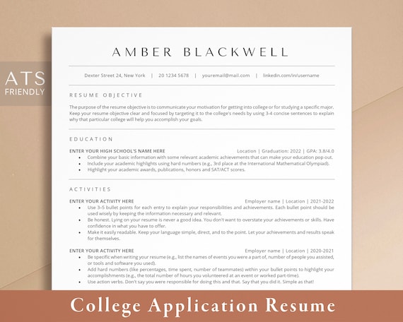 College Resume Template for High School Students, Student Resume Template Word & Google Docs, College Application Resume High School Resume
