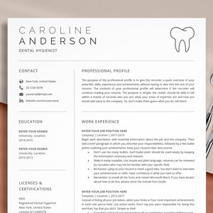 Dental Resume Template, Registered Dental Hygienist Resume Template, Dentist Resume Template, Dental Assistant Resume, Resume for Dentists