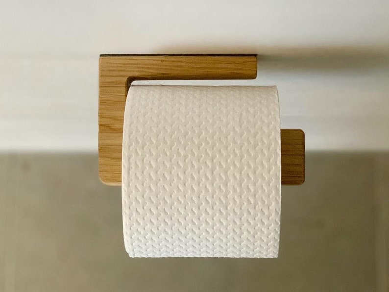 Toilettenpapierhalter aus Holz Eckig Modern Natur Deko für Badezimmer Klopapierhalter aus Nussholz Esche Eiche Bild 1