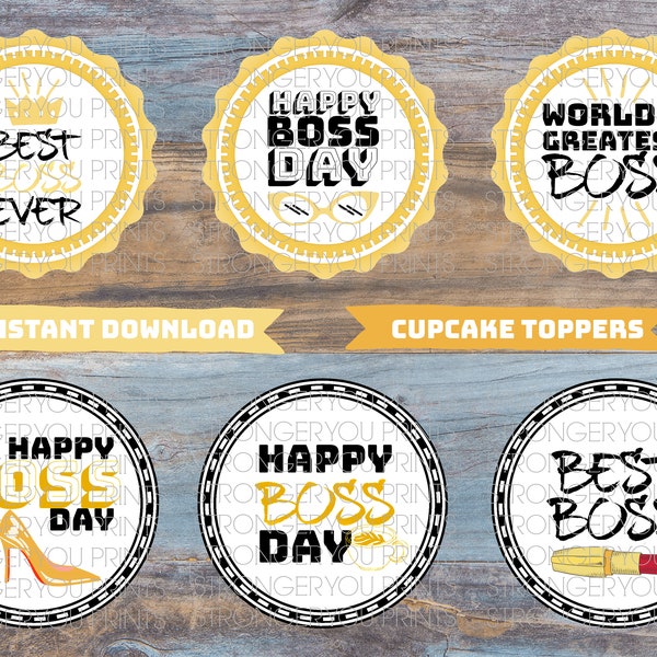 Female Boss Day Cupcake Topper, Lady Boss Day Cupcake, Happy Boss Day Decor, Best Boss Printable, Black Gold Topper, World's Greatest Boss