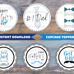 Fathers Day Cupcake Toppers, Mustache Cupcake Decor, Bowtie Decoration Printable, Vintage Topper Printable, Necktie Instant Download Topper