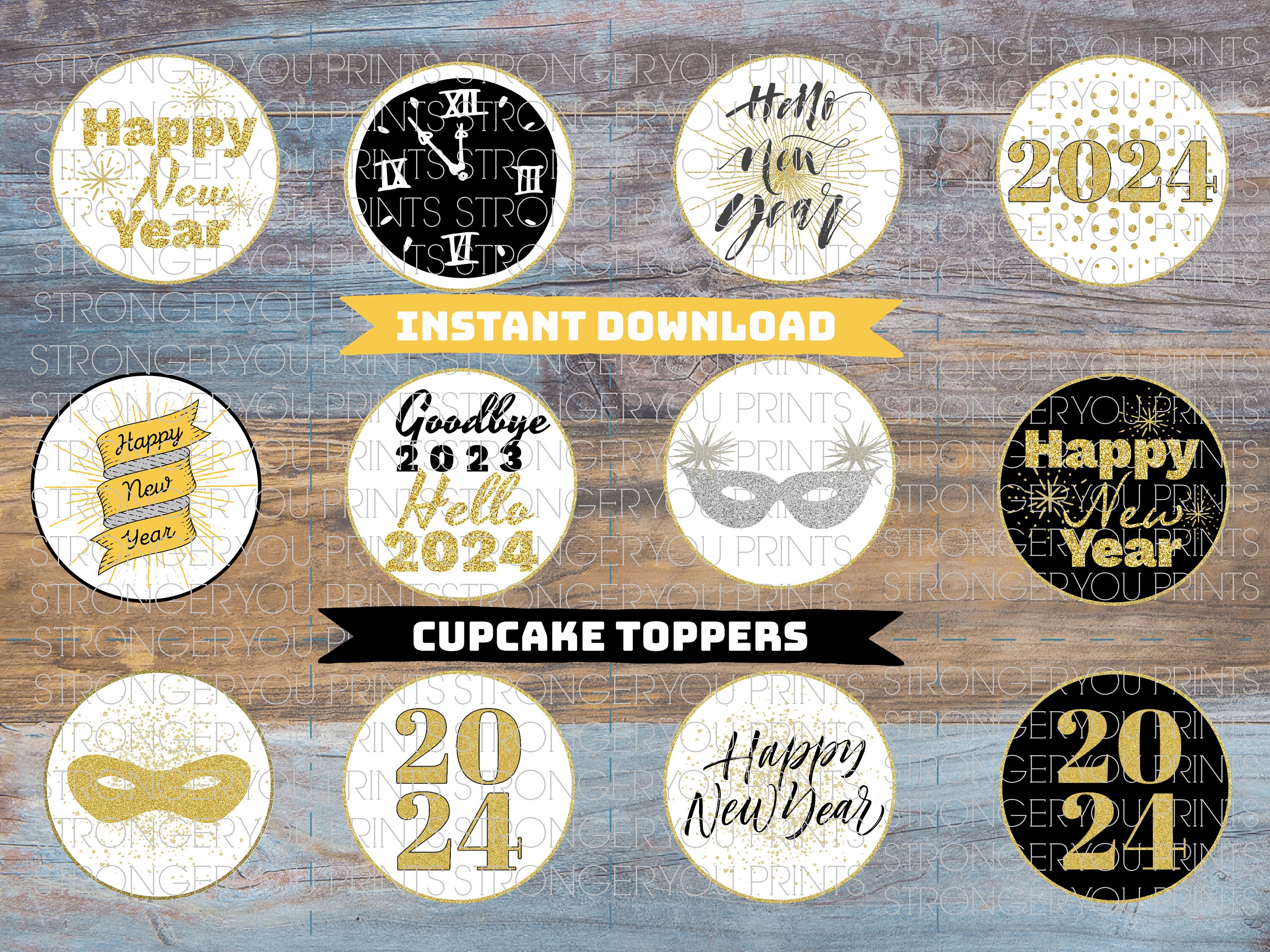 Happy New Year 2024 Text Edible Toppers - (20 Toppers)
