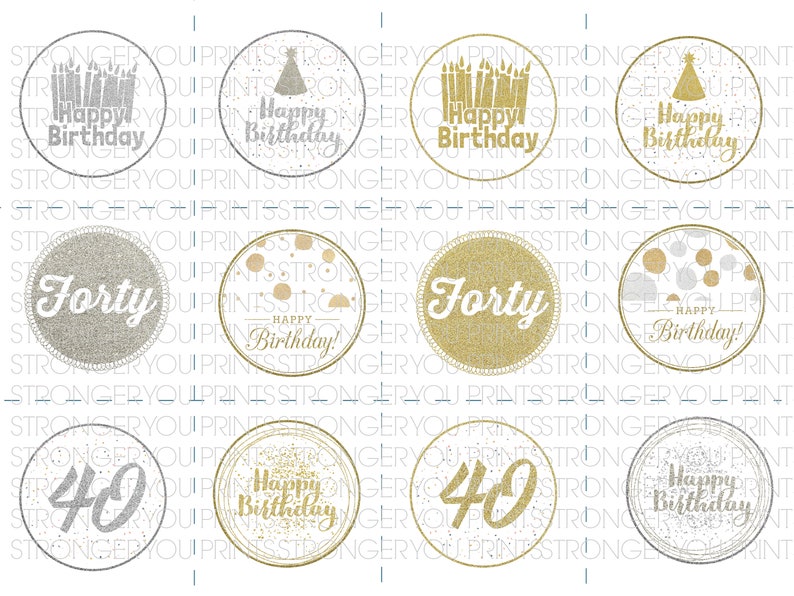 40th Birthday Cupcake Toppers Printable Happy 40th Gold - Etsy