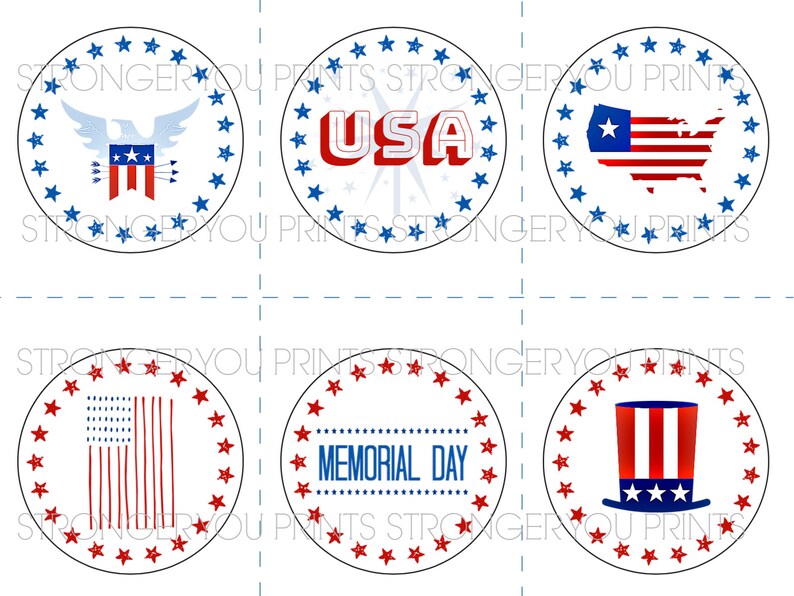 Memorial Day Cupcake Toppers, Patriotic Cupcake Decor, Red White Blue ...