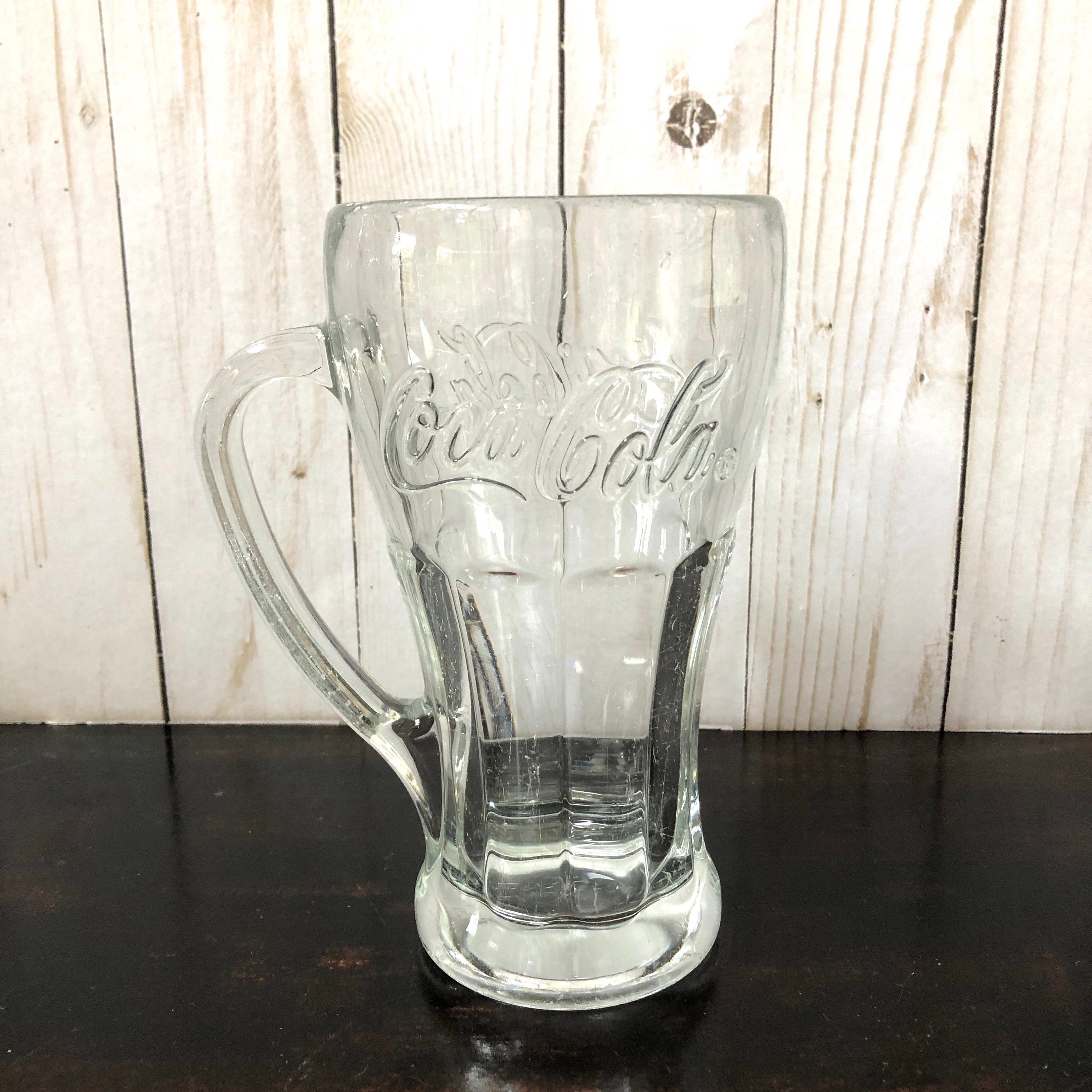 Clear CocaCola glass with handle heavy Coke glass vintage Etsy