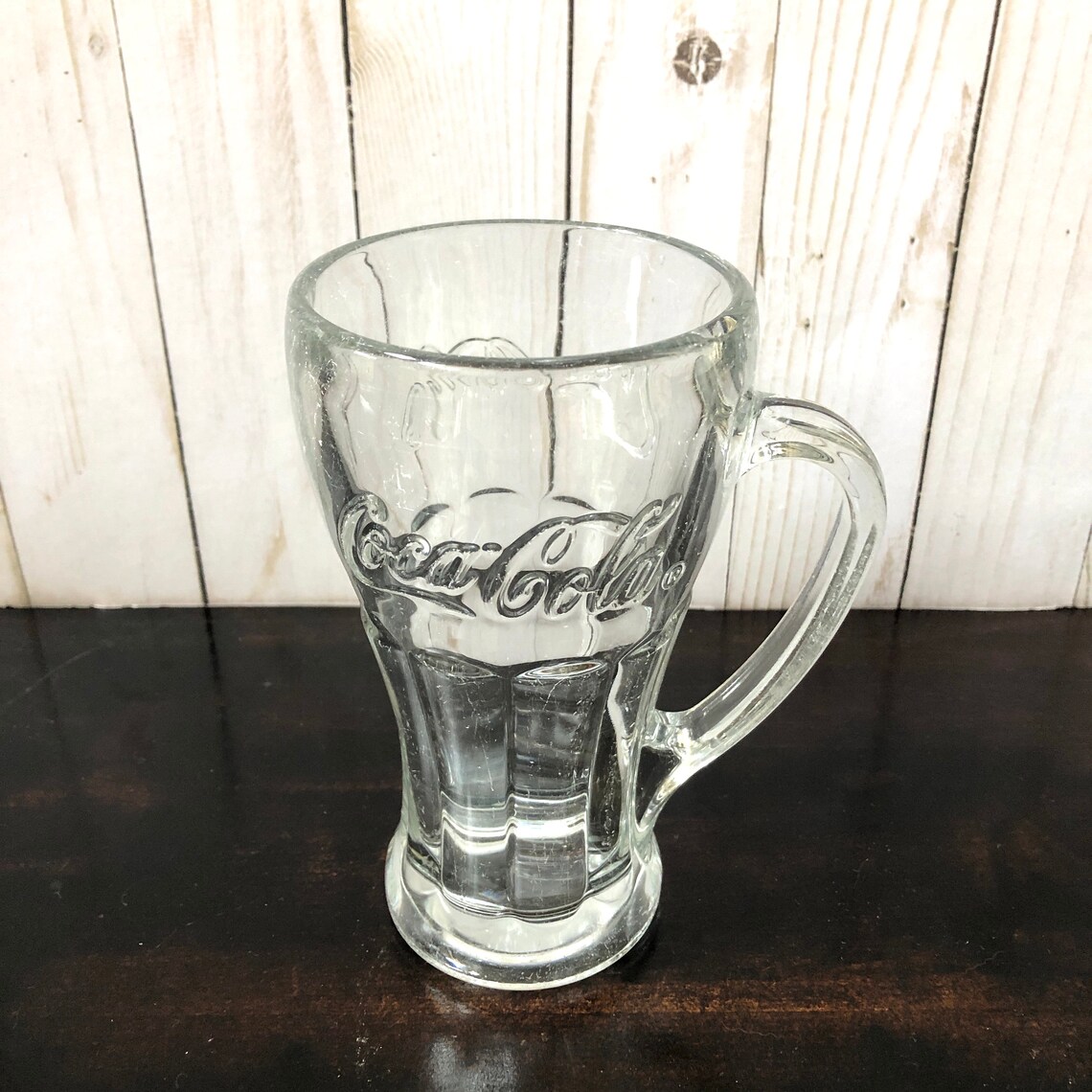 Clear CocaCola glass with handle heavy Coke glass vintage Etsy