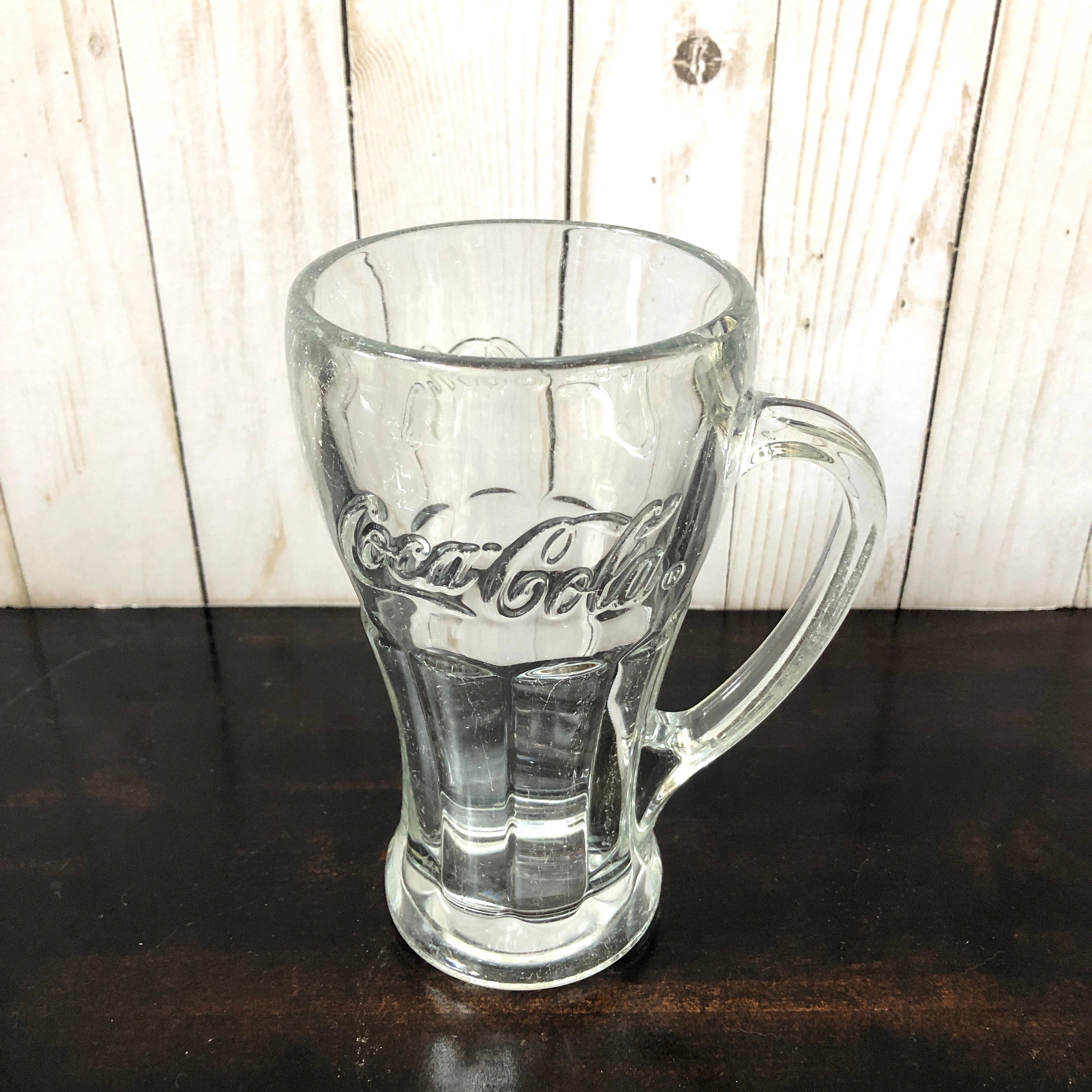 Clear CocaCola glass with handle heavy Coke glass vintage Etsy