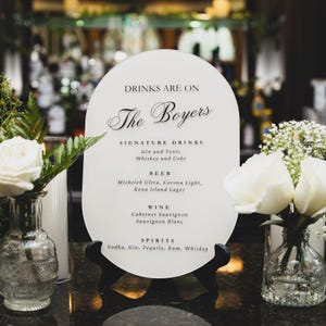 Acryl Oval Bar Schild für Hochzeiten, Open Bar Schild, Cocktailkarte für Hochzeit, Hochzeitsbeschilderung
