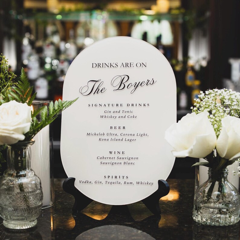 Oval Bar Sign for Weddings, Open Bar Sign, Cocktail Menu for Wedding ...