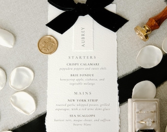 Elegant Wedding Menus with Place Card and Bow, Handmade Wedding Menus, Custom Made, TEMPLATE DIGITAL DOWNLOAD
