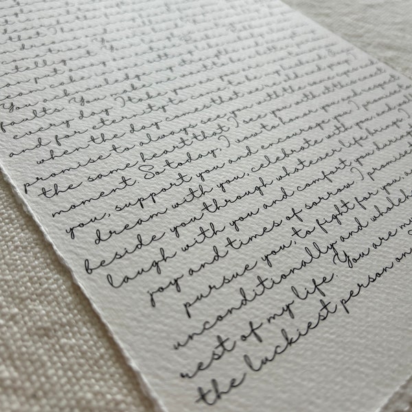 Custom Hand Written Wedding Vows | Calligraphy Wedding Vows | Deckle Edge Wedding Vows | Custom Hand Written Vows on Deckle Edge Paper