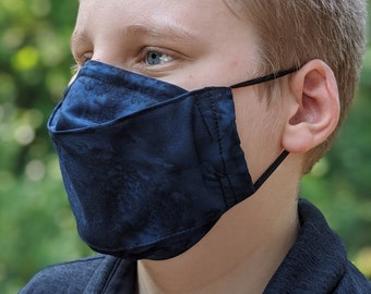 3D face mask cloth 3 layers ply tie dye  batik washable nose wire filter pocket opening adjustable elastic Midnight Dreams Made in USA
