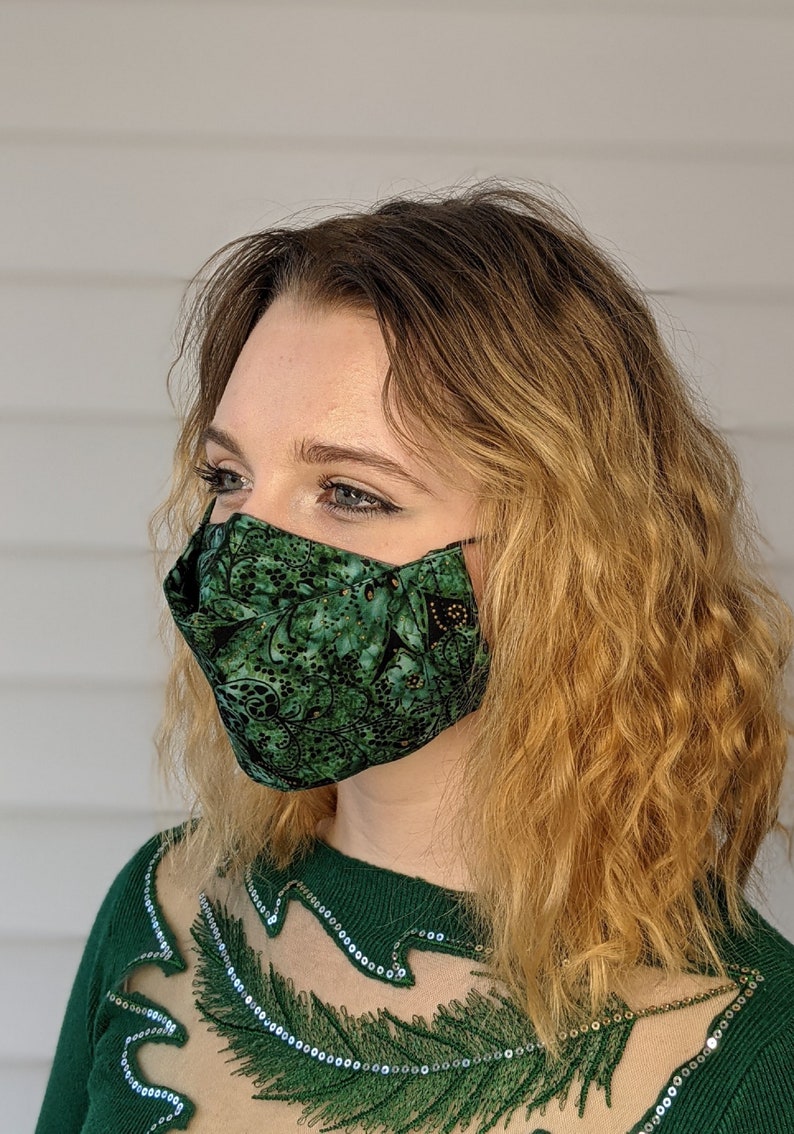 Emerald Green Face Mask, 3D Covering, 3 Layers, Filter Pocket Opening