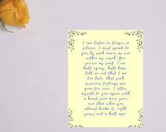 Carta de amor del Capitán Wentworth, Persuasión de Jane Austen, Impresión de arte digital imprimible, Mitad agonía, mitad esperanza