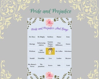 Pride and Prejudice Bingo Card! Pride and Prejudice Game, Printable Bingo Card