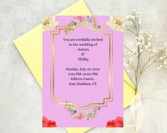 Lavender Wedding Invitation Template Download, Printable Wedding Invitation Set, Save the Dates