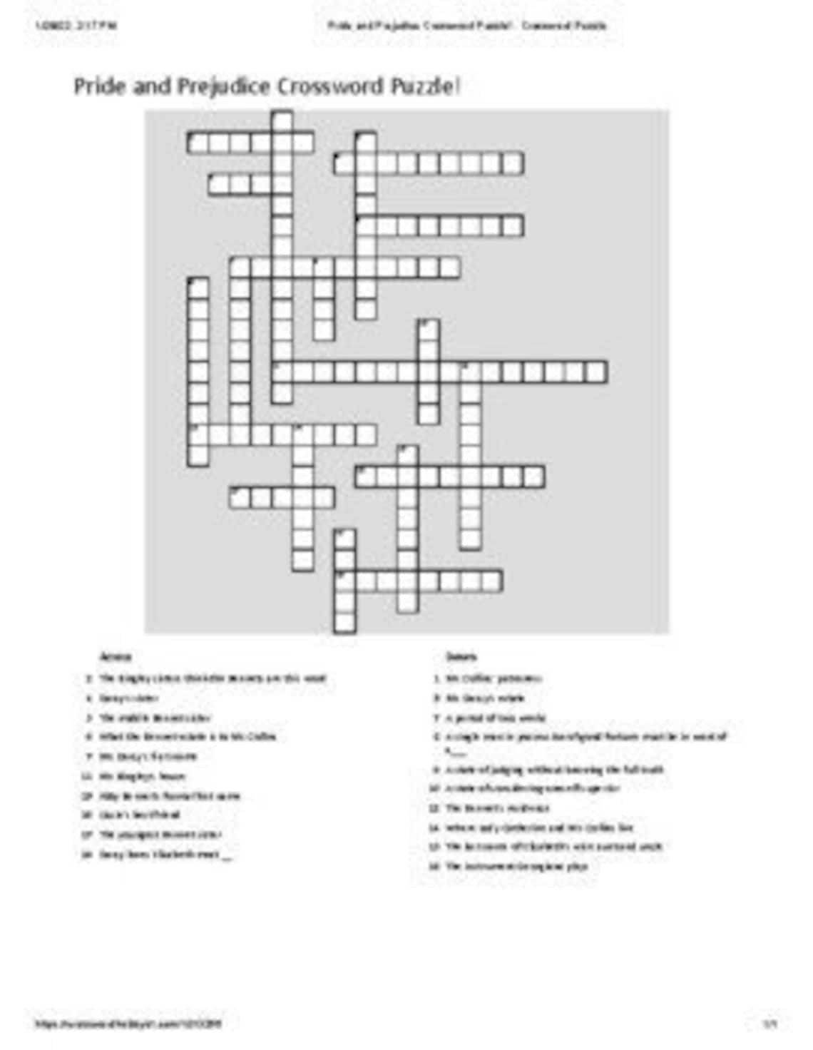 Pride and Prejudice Crossword Puzzle Etsy