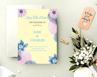 Printable Wedding Invitation and RSVP, Yellow Wedding Invitation, Editable in Canva, Instant Download