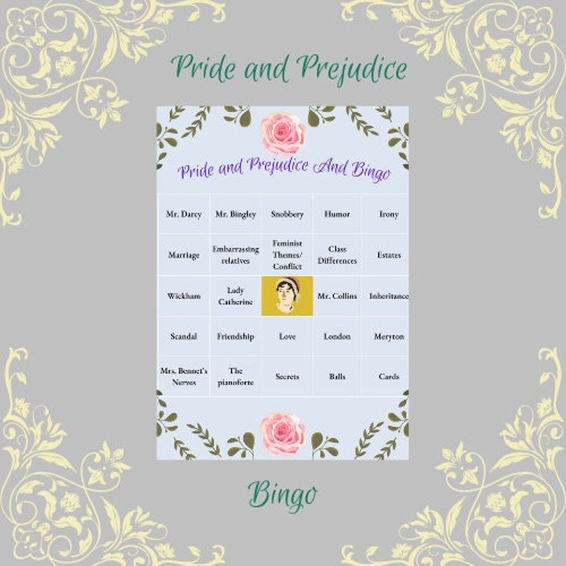 Pride and Prejudice Bingo Card Pride and Prejudice Game, Printable