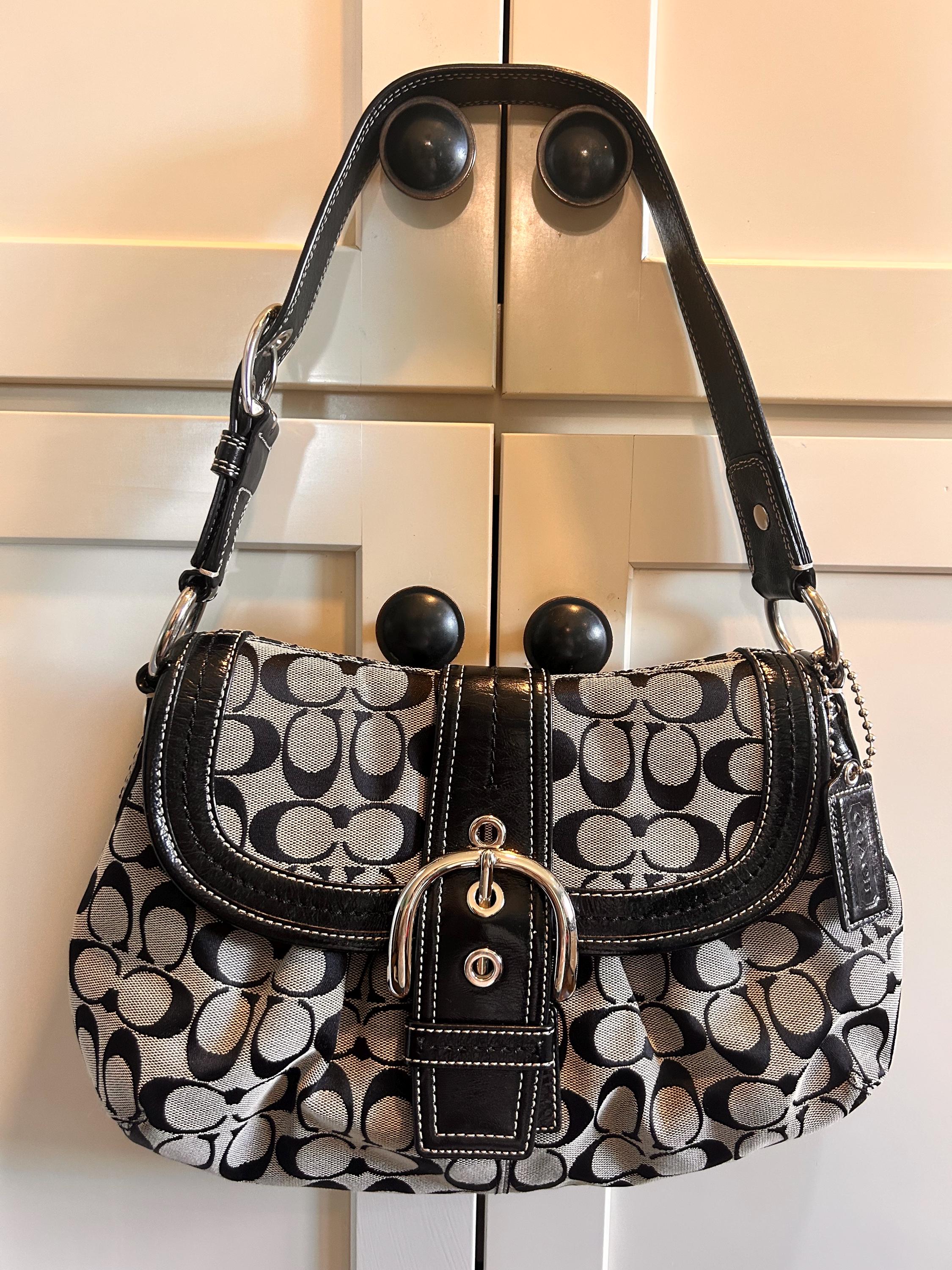 Coach Soho Y2K Signature Buckle Large Shoulder Bag Black Leather