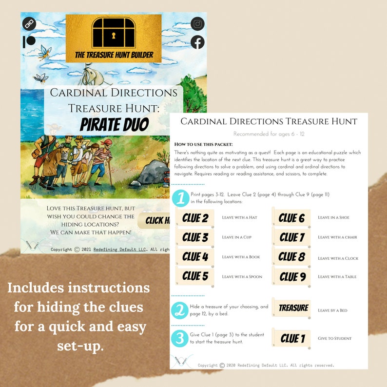 Cardinal Directions Treasure Hunt: Pirate Duo An educational indoor, device-free adventure around your home Gameschooling image 2