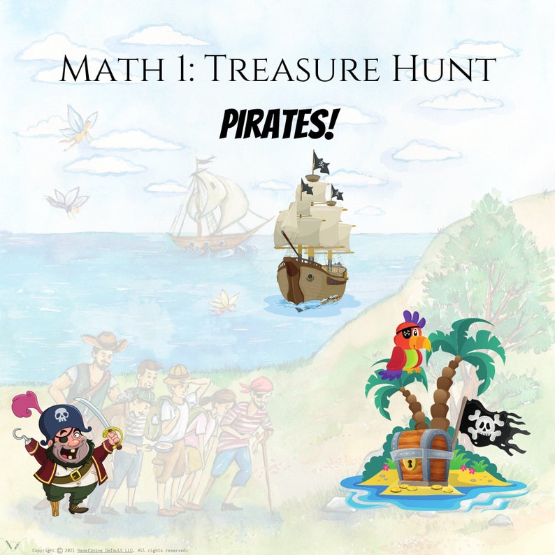 Math 1: Pirates Educational Treasure Hunt Instant Download Printable Elementary School Escape Room STEM image 1