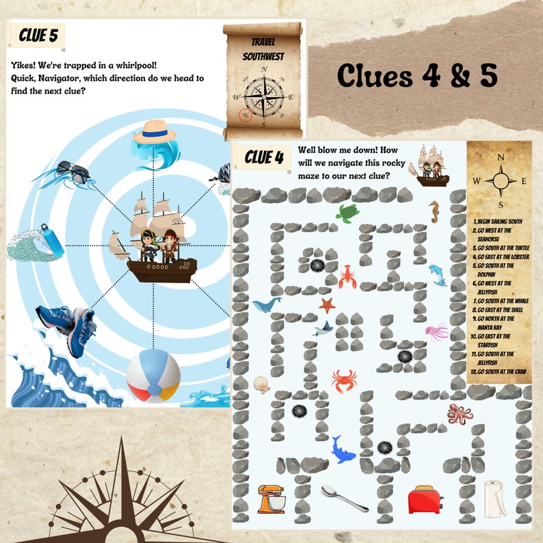 Cardinal Directions Treasure Hunt: Pirate Duo An educational indoor, device-free adventure around your home Gameschooling image 5