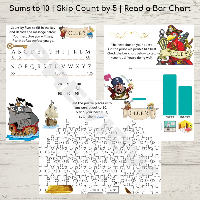 Math 1: Pirates Educational Treasure Hunt Instant Download Printable Elementary School Escape Room STEM image 3