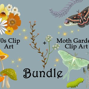 70er Clip Art und Motten Garten Clip Art Bundle
