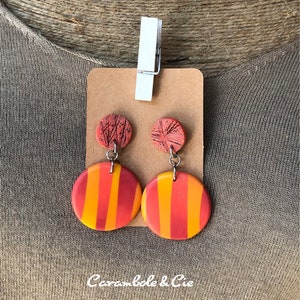 Earrings in orange tones, fully hand-shaped in polymer paste unique piece. (different models)