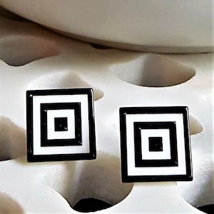 Geometric square drop earrings, art deco stud earrings, Black and white Statement earrings, Square stud earrings, Hypoallergenic studs