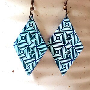 DANGLE TURQUOISE EARRINGS - Geometric- Diamond Shaped - Boho - Gift For Her - Large Statement Earring - Lightweight Dangle Earring
