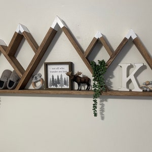 Mountain Snow Shelf | 5 Peak | Wood Mountain Shelf | Rustic Nursery Decor | Floating Shelf | Adventure Decor | Modern Display Shelf