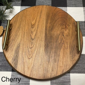 Round Charcuterie Board With Handles |Round Charcuterie Board |Wood Serving Tray | Round Cheese Board | Ottoman Tray | Round Decorative Tray
